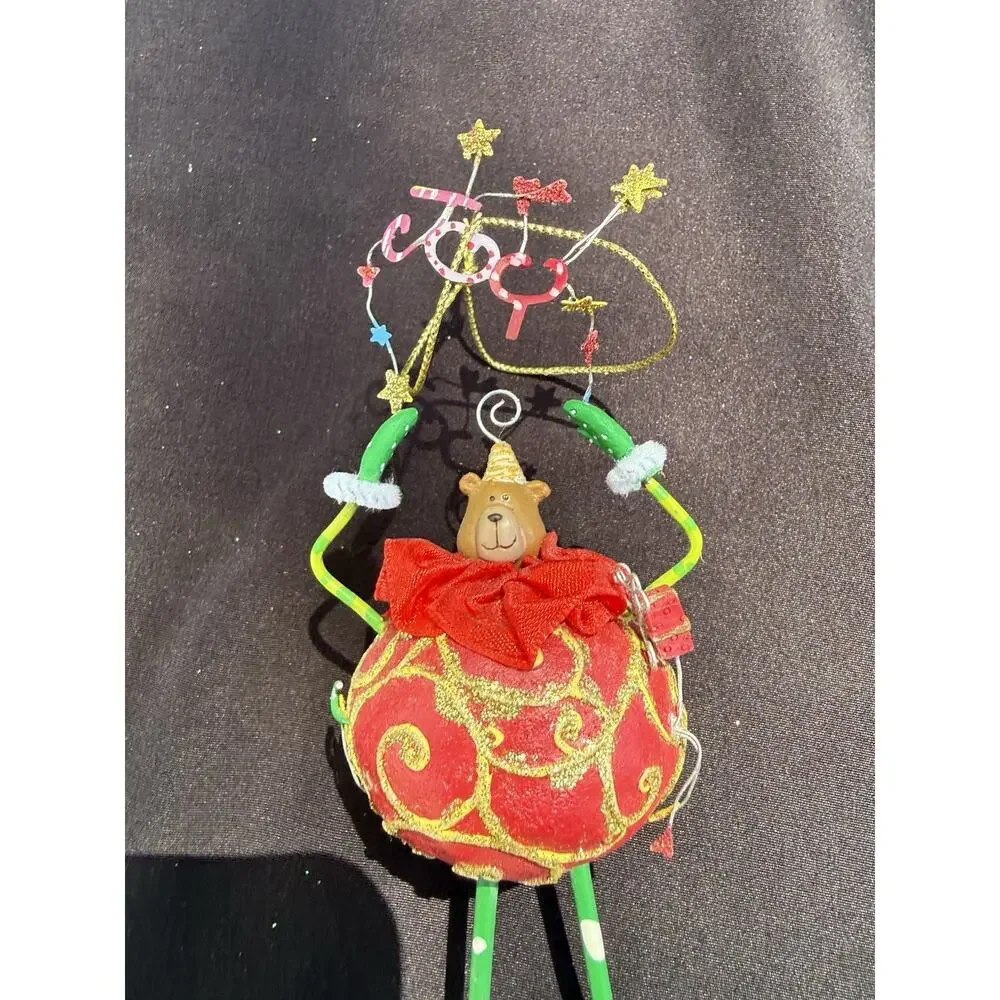 Vintage Katherines Collection Dangle Leg Joy Bear Christmas Ornament Rare! -K2